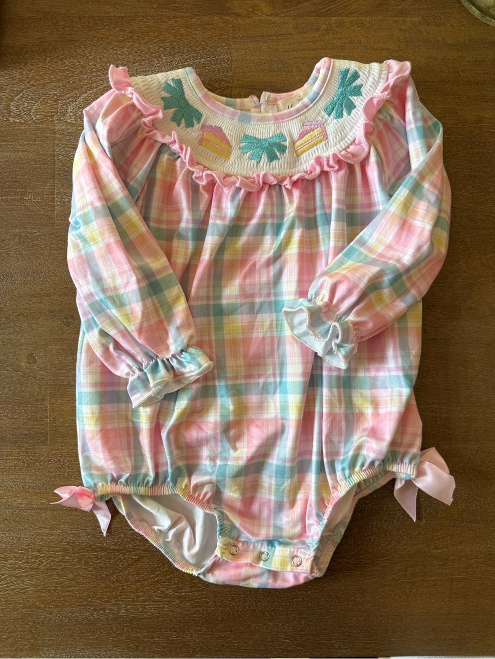 Marie Nicole Boutique Pink Pastel Plaid Smocked Birthday Bubble